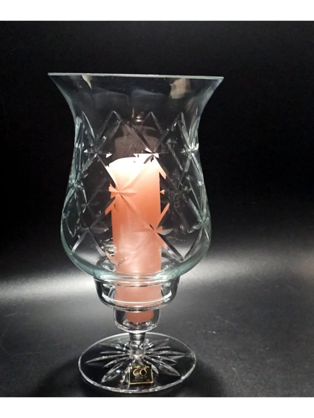 Cut Crystal Candle Hurricane Lamp 11" diamond stars fan luxury glass romant